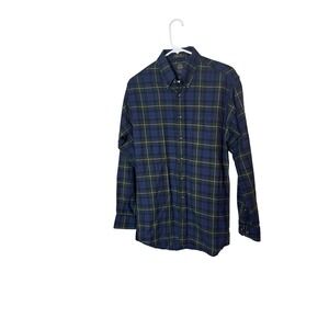 Viyella Shirt Mens Medium Blue Green Plaid‎ Cotton Wool Button Up Flannel